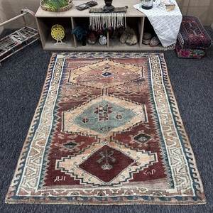 Vintage Turkish Herki Eco-Friendly Latex Backing Rug 5.4x7.1 ft (164x216 Cm) <b>Brown</b> Patchwork <b>Wool</b> Rug - Product Image 1