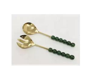 Nouveau décoratif en acier inoxydable argent salade serveur longue paille Style laiton à la main poignée vaisselle salade serveur ensemble - Product Image 6