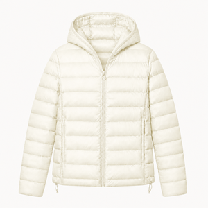 Abrigo de Plumón con Capucha Blanco Unisex para Mujer, Corte Regular, Cierre de Cremallera, Color Sólido, Ropa Exterior Transpirable - Product Image 2