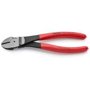 Cortador Diagonal de Alta Potencia Knipex, Cabeza Atramentizada Negra, Acabado Pulido, Revestimiento Plástico, Mango Angulado de 25°, Tijeras y Cizallas - Product Image 1