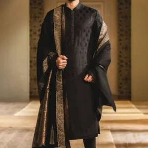 NEW DECENT EMBROIDERY ON BLACK SHERWANI WITH STOLE ON SILK FABRIC & ALSO MATCHING SHOE WITH DRESS for PARTY-WEAR/WEDDING@2023