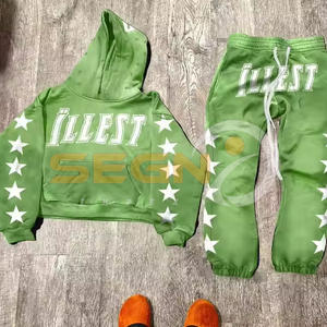 Parche personalizado bordado Logo Jogger ácido lavado sol desteñido diamantes de imitación acampanados pantalones de chándal desgastado bordado conjunto con capucha - Product Image 1