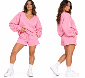 Ensemble de sweat-shirts décontractés à col en V, surdimensionnés, avec logo personnalisé, sérigraphie et broderie en relief, vente en gros directe d'usine, exportateur actif - Product Image 2