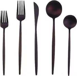Ensemble de couverts en acier inoxydable plaqué PVD noir, cuillère à soupe et à riz écologique avec finition polie miroir pour le dîner - Product Image 1