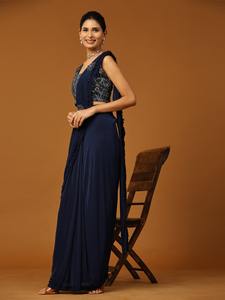 Dernier Designer Satin Soie Broderie Séquence Prêt à Porter Saree By Fab Zone - Product Image 2