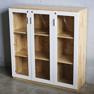 Contemporary 3-Tier Filing <b>Cabinet</b> with Glass Doors 120x40x126cm <b>Lockable</b> Rubber Wood for Office Workshop Bedroom-THS68036 - Product Image 3