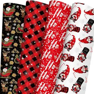 OEM Factory high quality custom wrapping paper for ids Adults - Xmas Jumbo Sheets with Red/Black Plaid Santa Reindeer Gnome