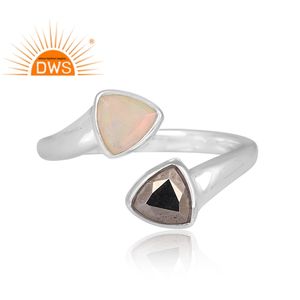 แหวนโอปอลและพลอยไพไรต์ธรรมชาติทำจากเงินสเตอร์ลิงแหวนปรับได้ - Product Image 2