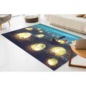 Tapis imprimé avec motif de lune brillante - Moderne, épais, facile à nettoyer, avec poils doux - Product Image 3