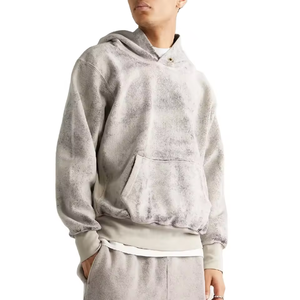 Custom Light <b>Grey</b> Acid Wash Hoodie <b>Men</b> Oversized Pullover <b>Sweatshirt</b> Long Sleeve Trackstar OEM Private Label - Product Image 1