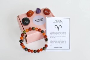 Nueva Llegada: Kit de Cristales Naturales del Zodíaco de Aries, Piedras Preciosas de Sanación, Regalo de Piedra de Nacimiento, Piedras Pulidas, Tarjeta, Pulsera de Cuentas Redondas de 8mm - Product Image 3