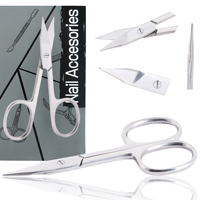 Ciseaux à cuticules pour nail art, en acier inoxydable, lame courbée, pointe acérée, pour droitiers, durables, emballage personnalisé
