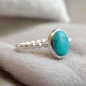 Bague fine en argent sterling 925 faite à la main de créateur Turquoise avec lunette en diamant ovale naturel serti de bijoux élégants - Product Image 4