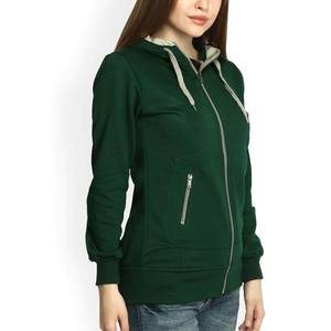 Sudaderas con capucha para mujer, ropa de algodón con forro polar y cremallera, Tops informales a la moda, Color verde liso, para invierno - Product Image 2