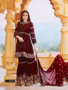 Diseñador más tendencia colección Premium Heavy Faux Georgette Salwar Kameez con bordado Zari y trabajo de piedra para la venta - Product Image 6