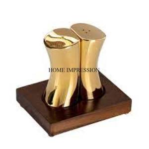 Moulin à sel et poivre en aluminium moulé couleur argent fini brillant poli avec base en bois Accessoires de vaisselle Fournitures - Product Image 3