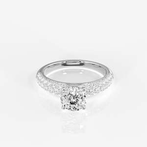 Anillo de Diamante Moissanita en Oro de 9K, Corte Portugués con Pavé de Tres Filas, Elegante y Lujoso - Product Image 6
