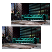 Sofá Seccional Chesterfield de Cuero Moderno Berfa en Oferta, Respaldo Acolchado, Brazos Enrollados, Modular, para Sala de Estar, Acabado Metálico