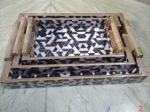 Bandeja de Servicio de Madera Pulida Ecológica de Alta Calidad con Diseño Personalizado de Tema Budista, con Asas, CRAFTS GALORE - Product Image 3