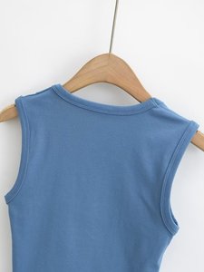 High Quality Women's Round Neck Solid Color Cotton Spandex Tank Top High Stretch <b>Ribbed</b> <b>Knit</b> Sleeveless Vest Custom Logo - Product Image 6