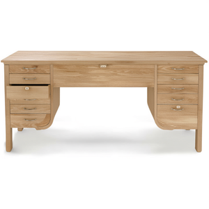Weathered Oak Solid Wood Rectangular Credenza <b>Desk</b> with 30 Drawers 3 <b>Desk</b> Sections 1-Year Warranty - Product Image 2