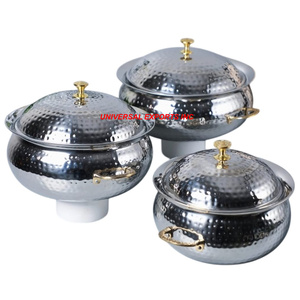 Juego de Dos Calentadores de Comida Metálicos, Forma Redonda, Vajilla, Cazuela, Acabado Dorado, Olla Decorativa Metálica - Product Image 3