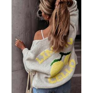 Women's Casual Wool Ribbed V-Neck Long Sleeve <b>Cardigan</b> with Buttons - Product Image 2