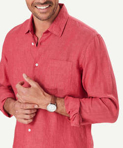 Casual Men's Linen/Cotton Woven 100g Shirt Full Sleeve Turn-<b>Down</b> Collar Single Button Plain Dyed Anti-Shrink Quick Dry - Product Image 2