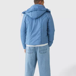 Veste matelassée à capuche en toile personnalisée OEM pour hommes Vêtements d'extérieur matelassés imperméables et respirants d'hiver avec fermeture à glissière à logo - Product Image 3