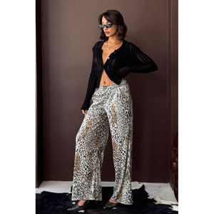 Pantalon large tendance TOPSHOW à imprimé léopard léger pour femme - Coupe décontractée élégante pour le quotidien et les soirées - Product Image 1