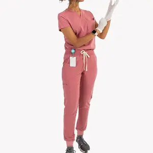Ensemble d'uniformes de jogging extensibles à 4 voies pour femmes élégantes Uniforme de travail d'infirmière médicale Top et pantalon Costumes d'infirmière - Product Image 5