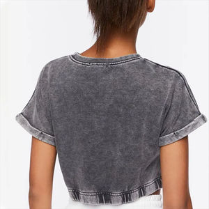 Fabricante personalizado de manga corta negro gris High Street Oversized Acid Wash camiseta Mujer - Product Image 2