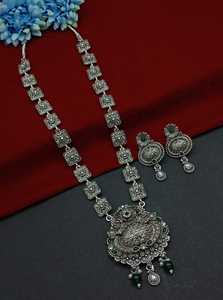 DERNIER DESIGNER À LA MODE ABD TRADITIONNEL OXYDSIDE ARGENT NOIR MENTAL BIJOUX LONG PENDENTIF COLLIER ENSEMBLE POUR FEMMES ET FILLES - Product Image 2