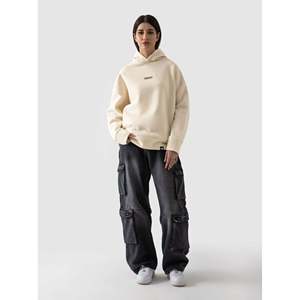 Sweat à capuche en soie crème pour femme, respirant, tricoté, coupe oversize, avec fermeture éclair, idéal pour l'hiver, avec lettres brodées et broderie en tissu éponge - Product Image 1