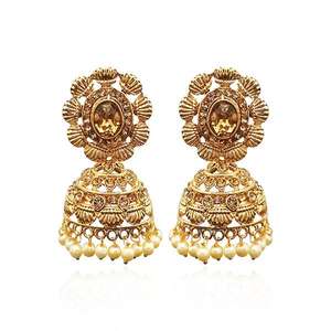 Kriaa 1311329ชุบทองสีน้ำตาลออสเตรียหิน jhumki ต่างหูข้อมือดี - Product Image 1