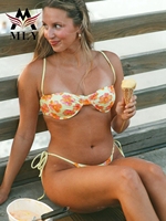 Nieuwe collectie gesplitste tweedelige bikini met grid-print dames badkleding set fitness zwempak leverancier