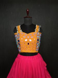 Costume de mariage élégant traditionnel indien pakistanais pour dames Reyon Silk Lehenga Choli Mirror Embroidery New Look for Ethnic Parties - Product Image 2