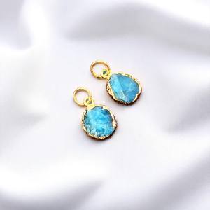 Pendentif personnalisable en argent sterling plaqué or avec pierre brute d'apatite plate en forme de boucle unique, fournitures de fabrication de bijoux en gros - Product Image 4