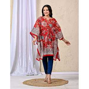 Caftán de Algodón Estampado a Mano, Talla Única, Transpirable, Elegante, para Ocio, Playa, Verano, Estilo Hippie, OEM/ODM Disponible - Product Image 3