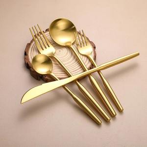 Modern Brushed <b>Gold</b> Wood Luxury Wedding Eco-Friendly Silverware Set Cylinder Handle <b>Utensils</b> Minimalist Satin <b>Gold</b> Cutlery - Product Image 1