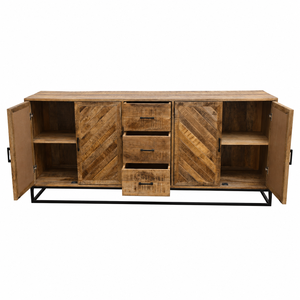 Certified Solid Mango Wood Modern Herringbone <b>Sideboard</b> Cabinet Metal Frame Shaker Doors for Living Room Hotel <b>Storage</b> Furniture - Product Image 4
