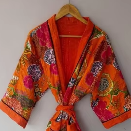 Handmade Kantha Work <b>Kimono</b> Vintage Robes Lover Hand Quilted Dressing Gowns <b>Woman</b> Patchwork Robe for Her Cotton <b>Kimonos</b> - Product Image 1