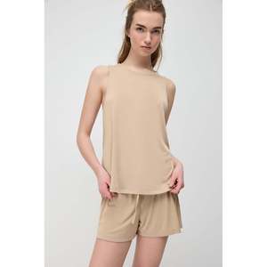 Long Sleeveless Blouse with Cross Back Design in <b>Modal</b> <b>Fabric</b> - Product Image 1