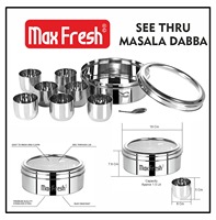 Boîte à épices transparente en acier inoxydable Maxfresh avec 7 compartiments et 1 cuillère, étanche, compatible lave-vaisselle, écologique, de haute qualité
