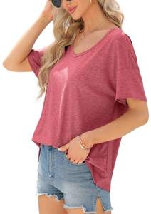 Camisetas de poliéster con cuello en V 100% de alta calidad para mujer, blusas y camisas lisas de talla grande con marcas de sublimación de patrón geométrico - Product Image 5