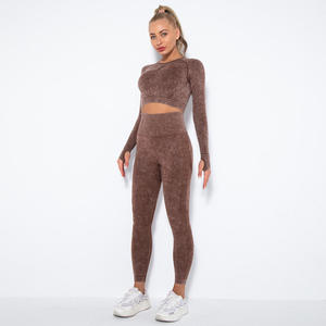 Best Quality Women's Gym Wear Seamless Long Sleeve Sports Top Scrunch Butt <b>Leggings</b> Breathable Sustainable With Solid <b>Pattern</b> - Product Image 1