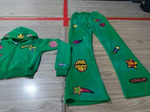 Custom Printed Streetwear Tracksuit Set Heavyweight Cotton Fleece Zip-Up Hoodie and Wide Leg Pants Set for Women Wholesale - Product Image 3