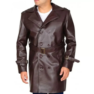 Manteau long d'hiver pour homme, neuf, personnalisé, de haute qualité, imperméable, en tissu de laine, avec boutons, en cuir, à revers, prix de gros - Product Image 5