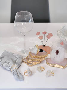 Posavasos de cuarzo rosa con lámina dorada, piedra de mármol de ágata personalizada, taza de té de café de cerámica, decoraciones de mesa para bebidas - Product Image 3