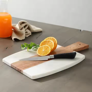 Planche à découper de première classe à la main en bois de marbre incrustation de bois de bambou planche à découper en marbre blanc au prix de gros blocs à découper - Product Image 5